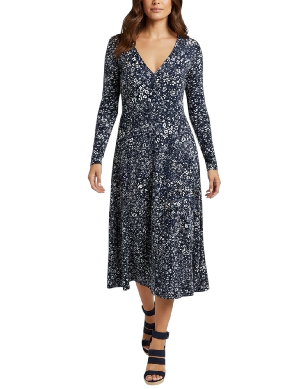 TALBOTS Long-Sleeve Floral Dress in Blue / Lavender / White Size XL — NWT
